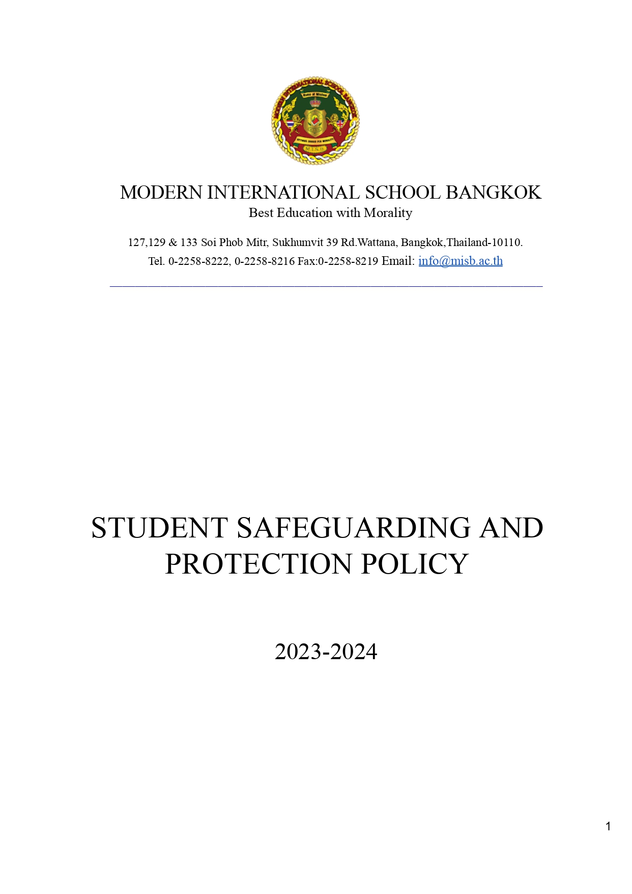 2Modern International School Bangkok Safeguarding Policy August 23 1 page 0001