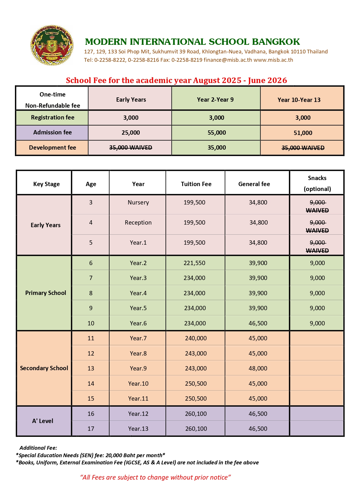 MISB Fees 2025 2026 Full year page 0001
