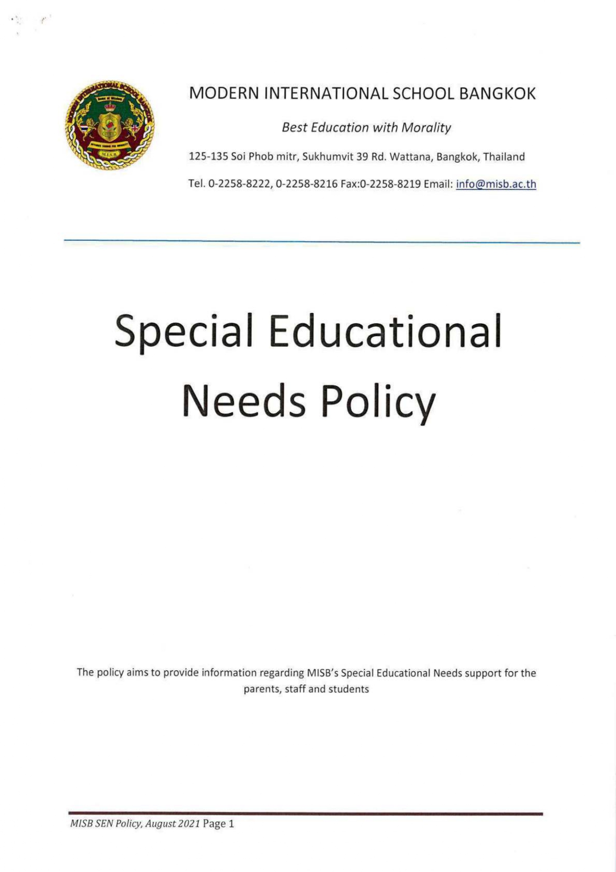 SPECIAL EDUCATIONAL NEEDS POLICY page 0001
