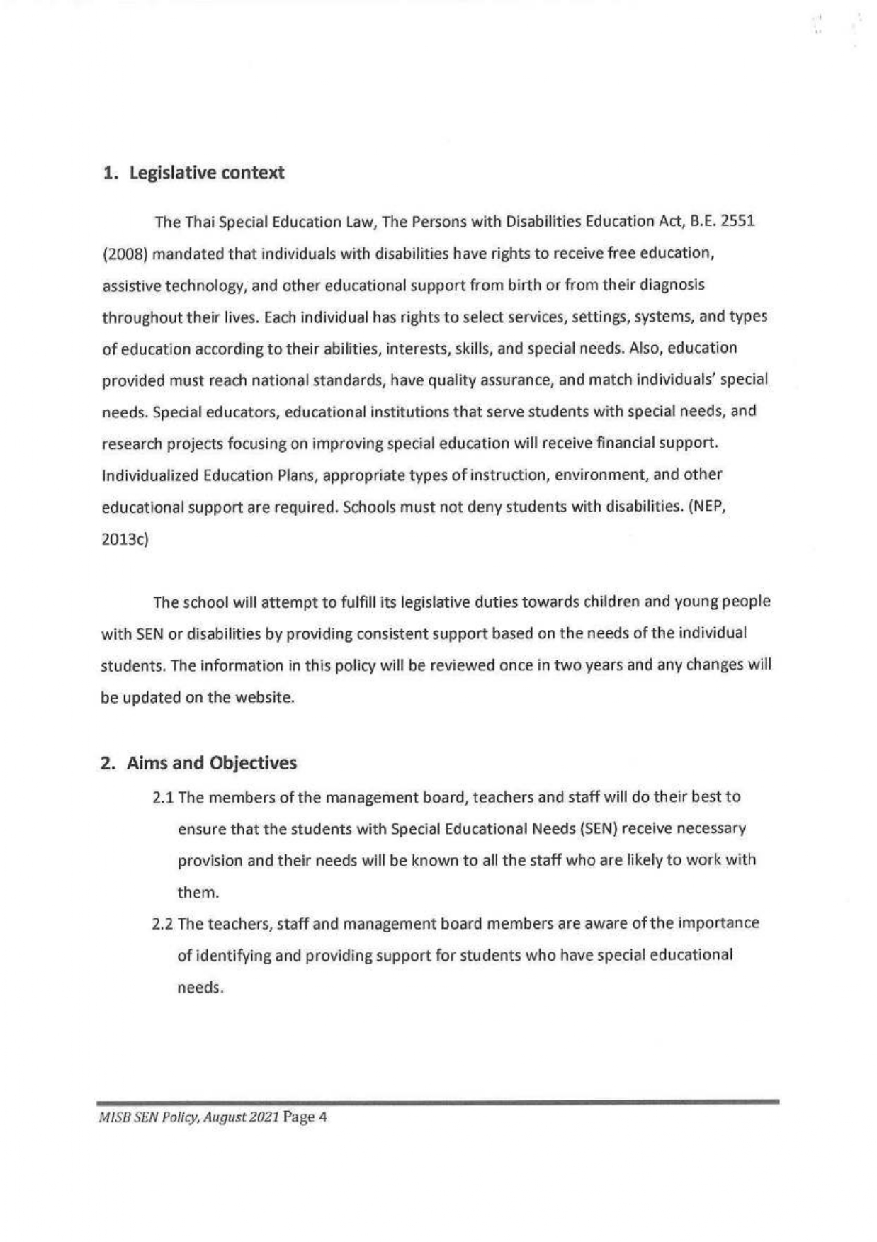 SPECIAL EDUCATIONAL NEEDS POLICY page 0004