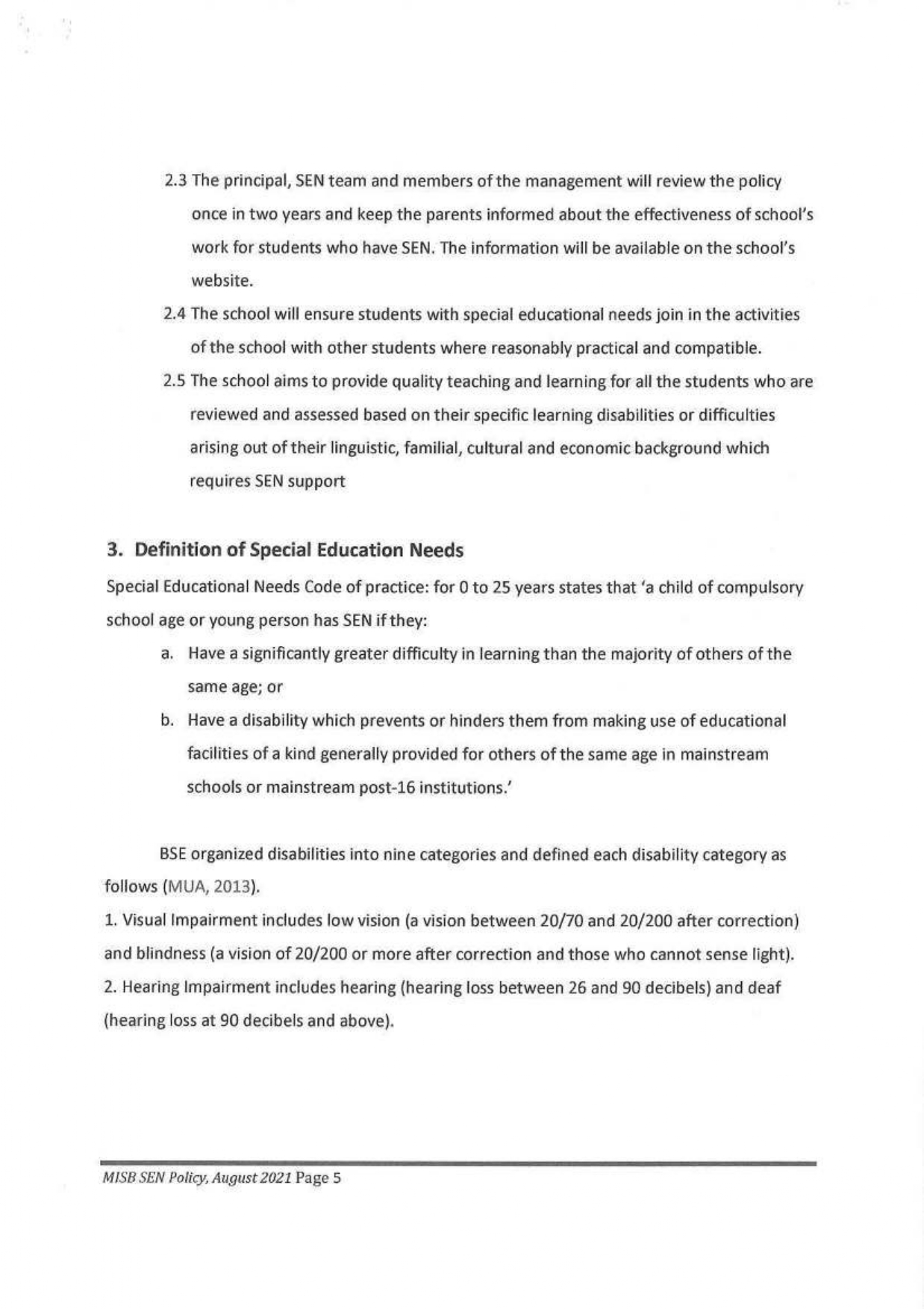 SPECIAL EDUCATIONAL NEEDS POLICY page 0005