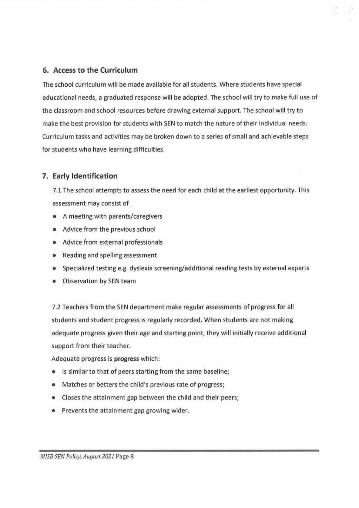 SPECIAL EDUCATIONAL NEEDS POLICY page 0008