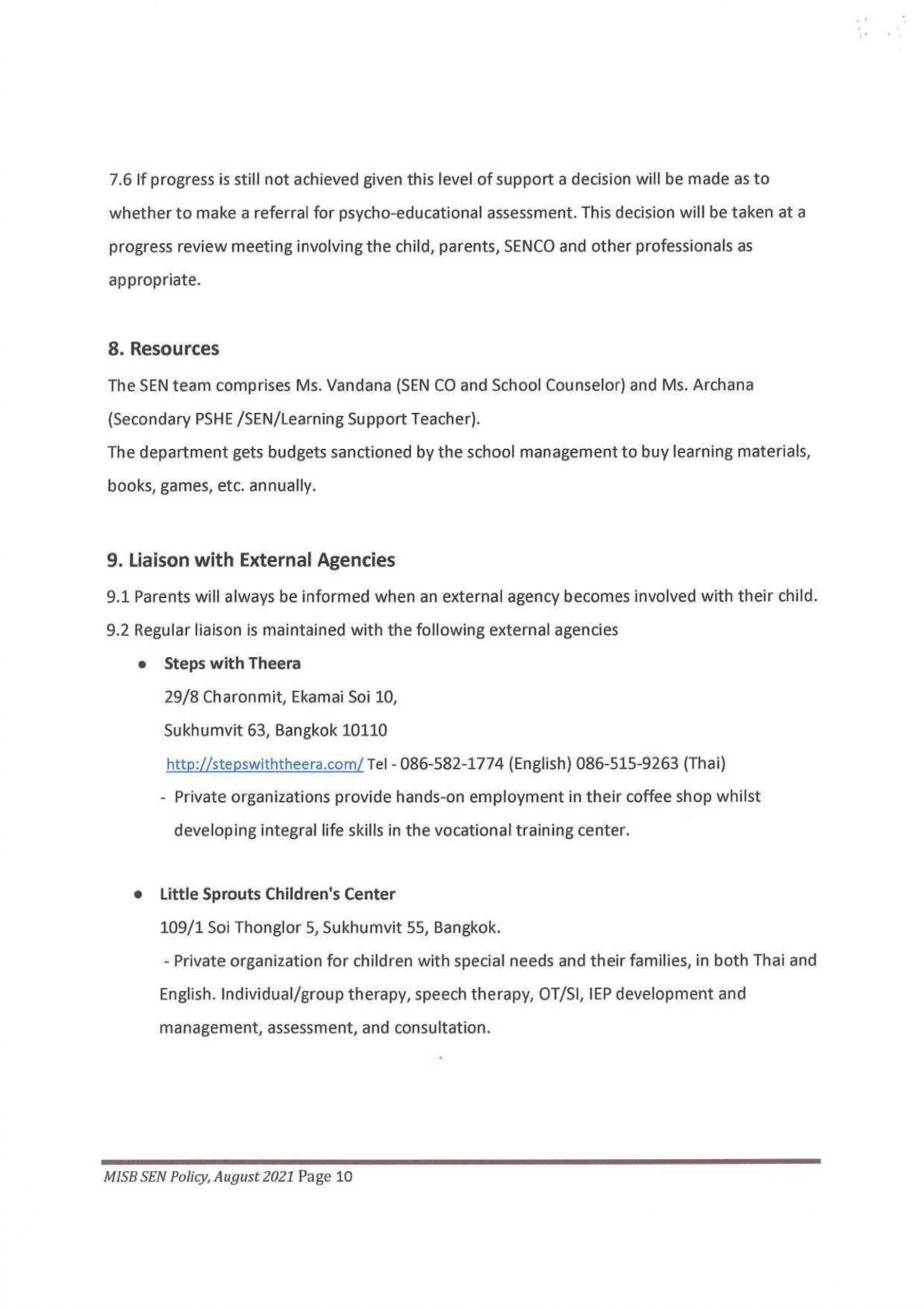 SPECIAL EDUCATIONAL NEEDS POLICY page 0010