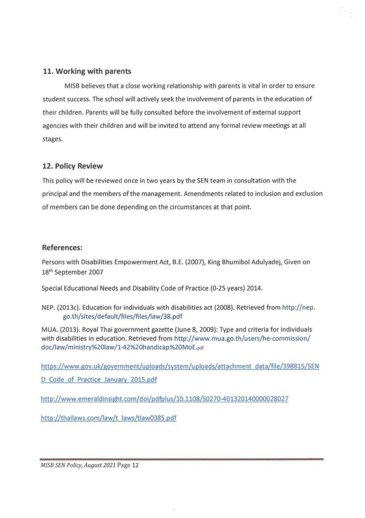 SPECIAL EDUCATIONAL NEEDS POLICY page 0012