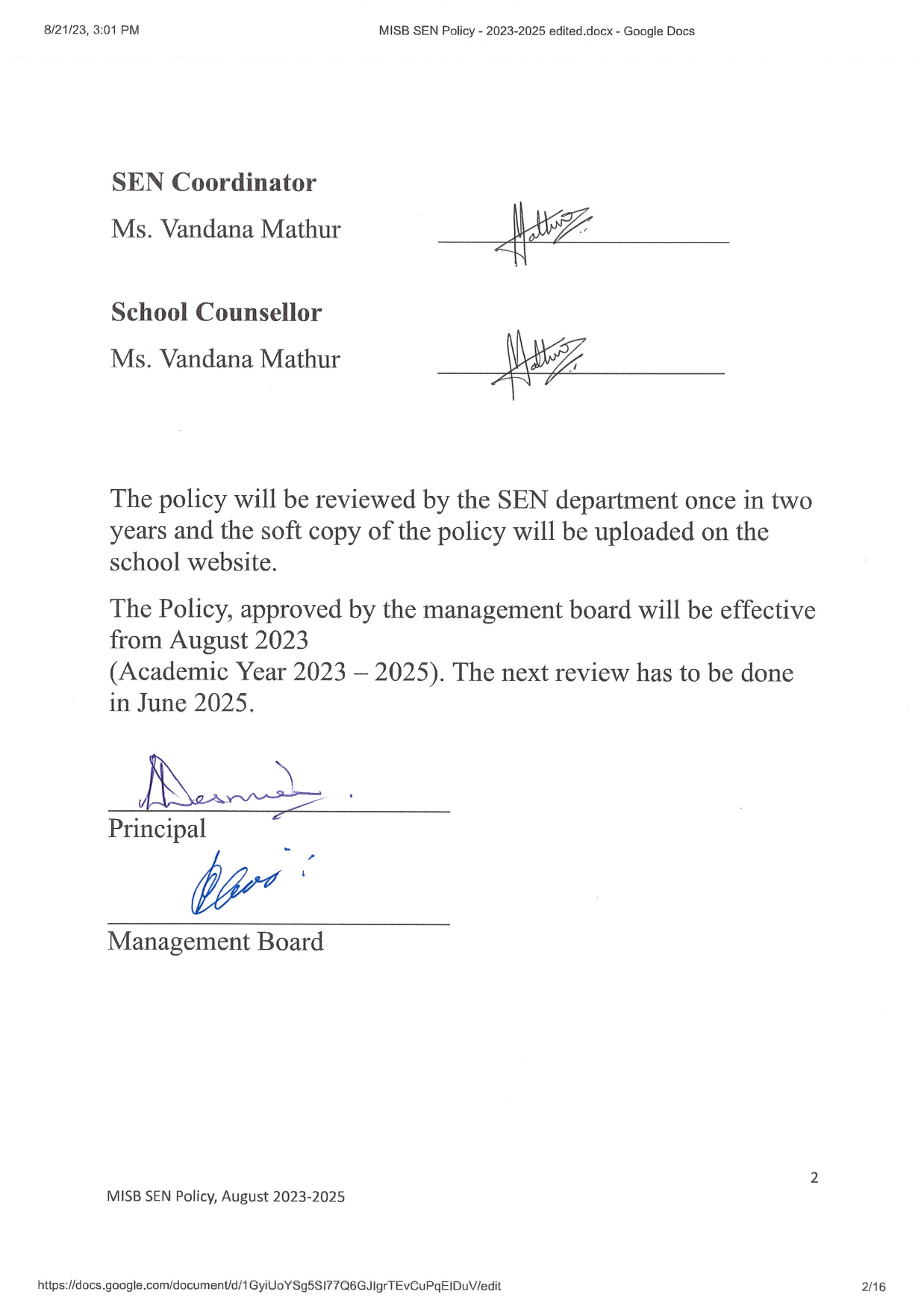 Special Educational Needs SEN Policy 2023 2025 page 0002