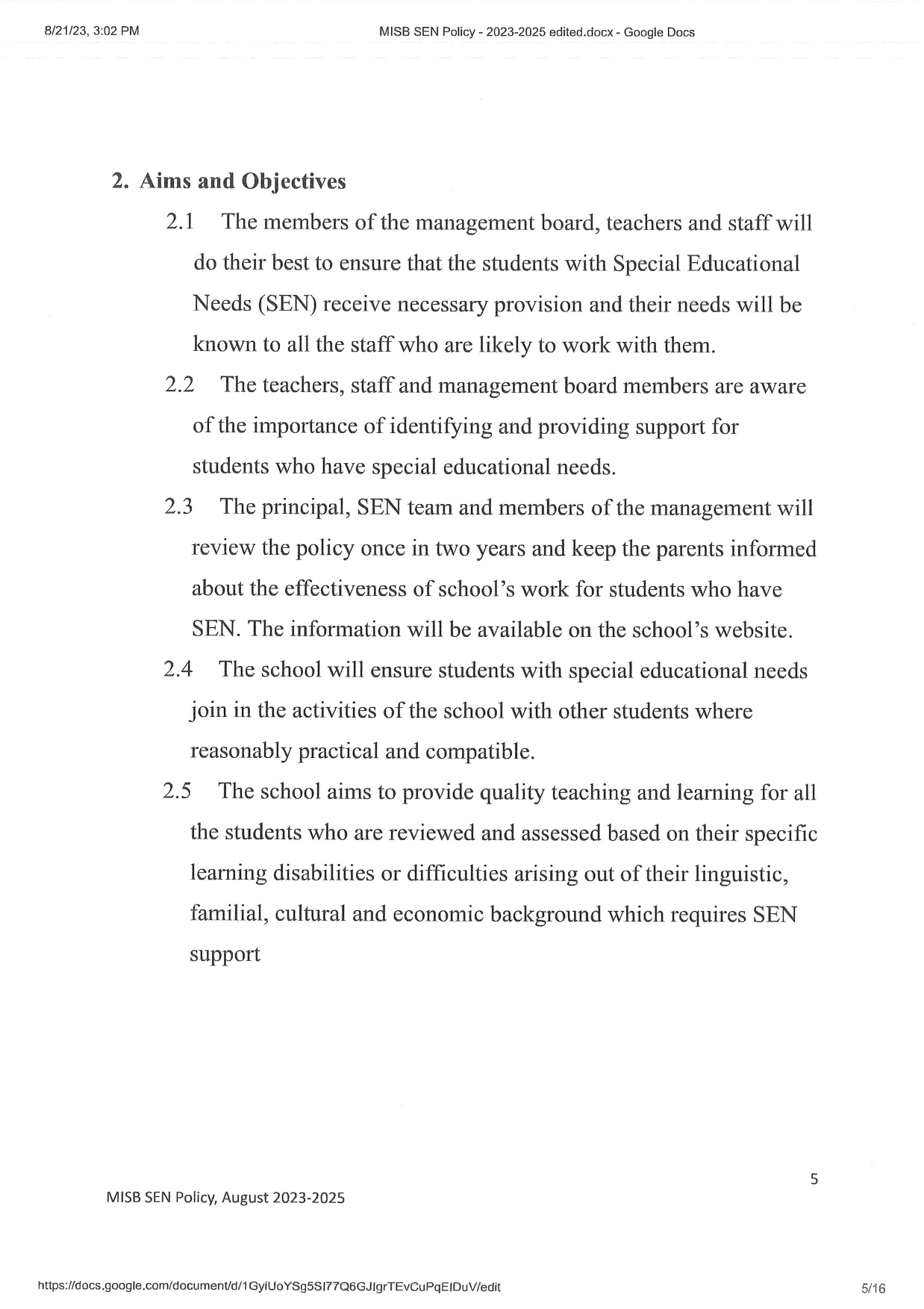 Special Educational Needs SEN Policy 2023 2025 page 0005