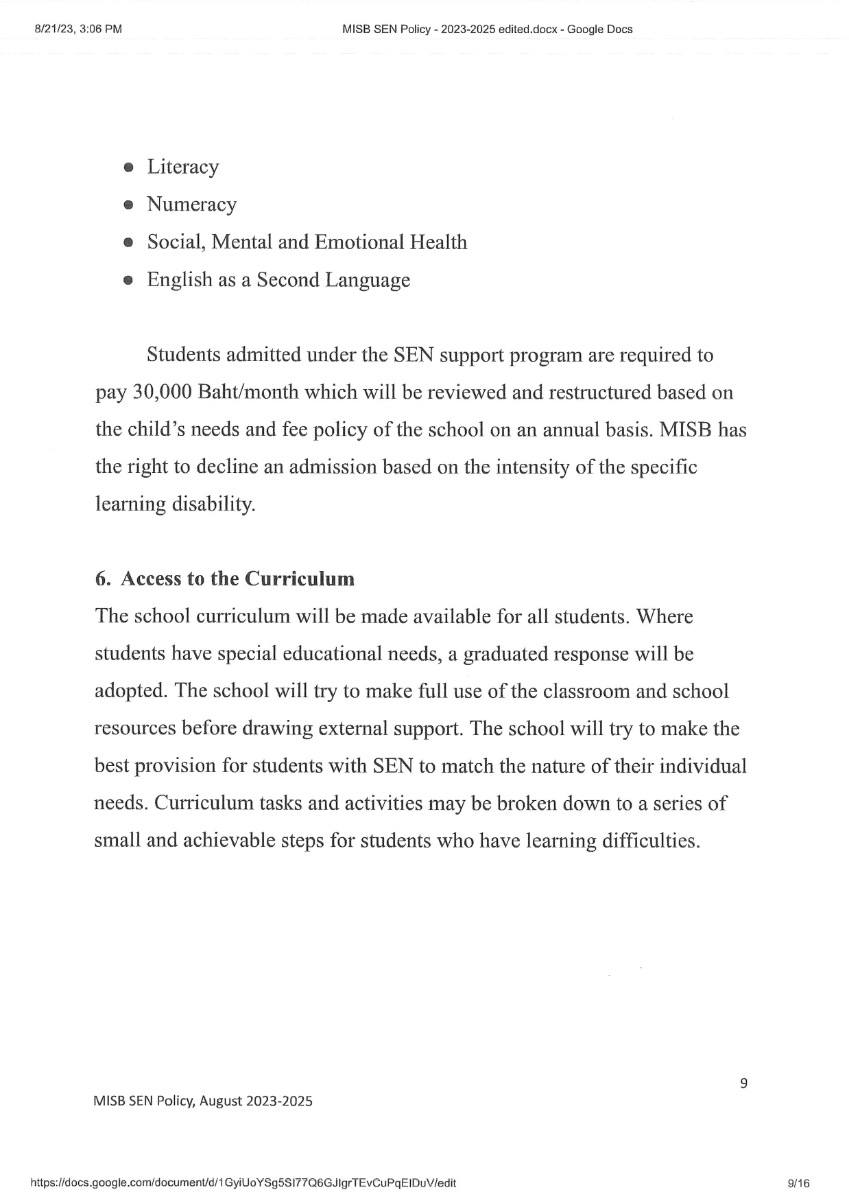 Special Educational Needs SEN Policy 2023 2025 page 0009