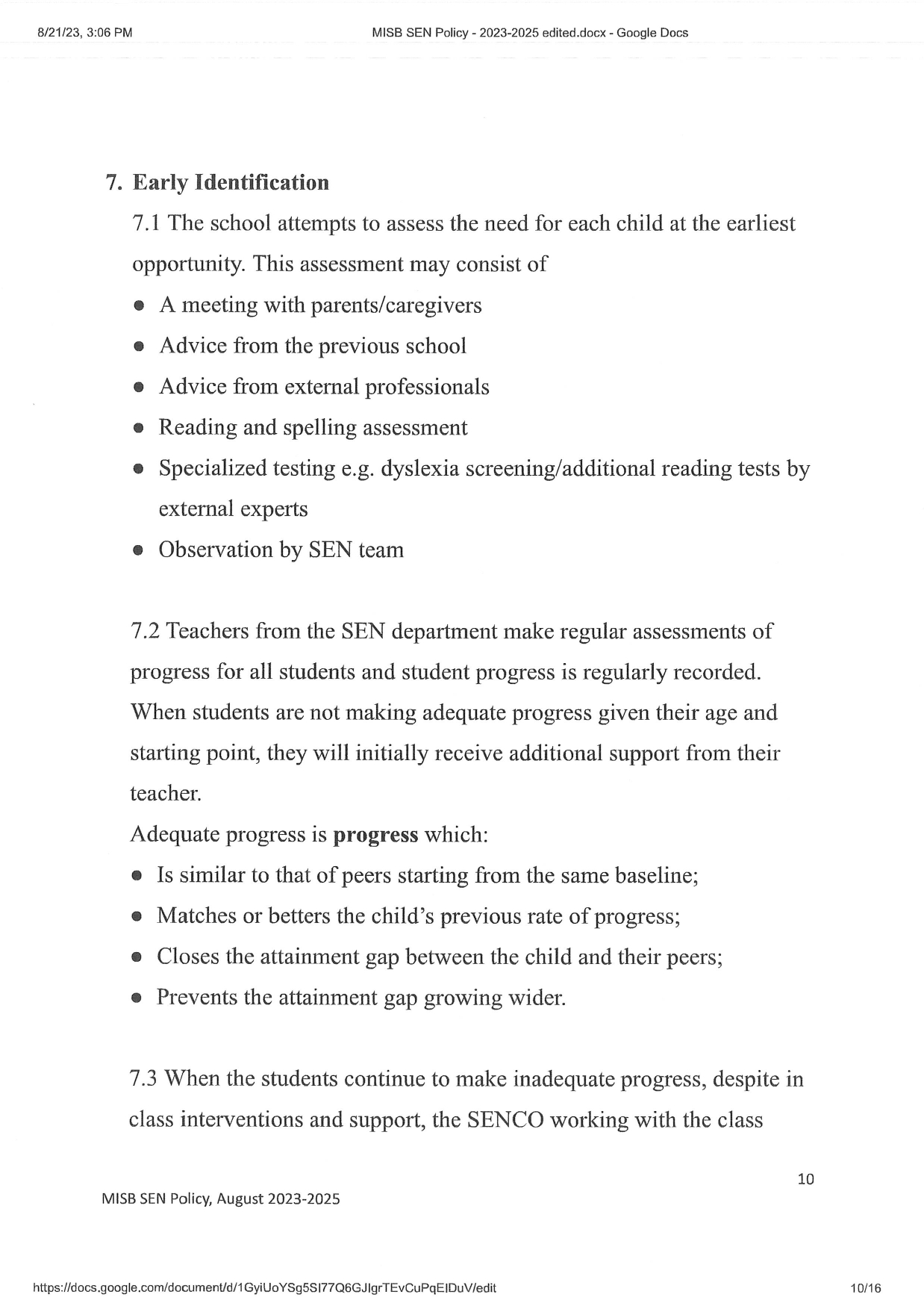 Special Educational Needs SEN Policy 2023 2025 page 0010